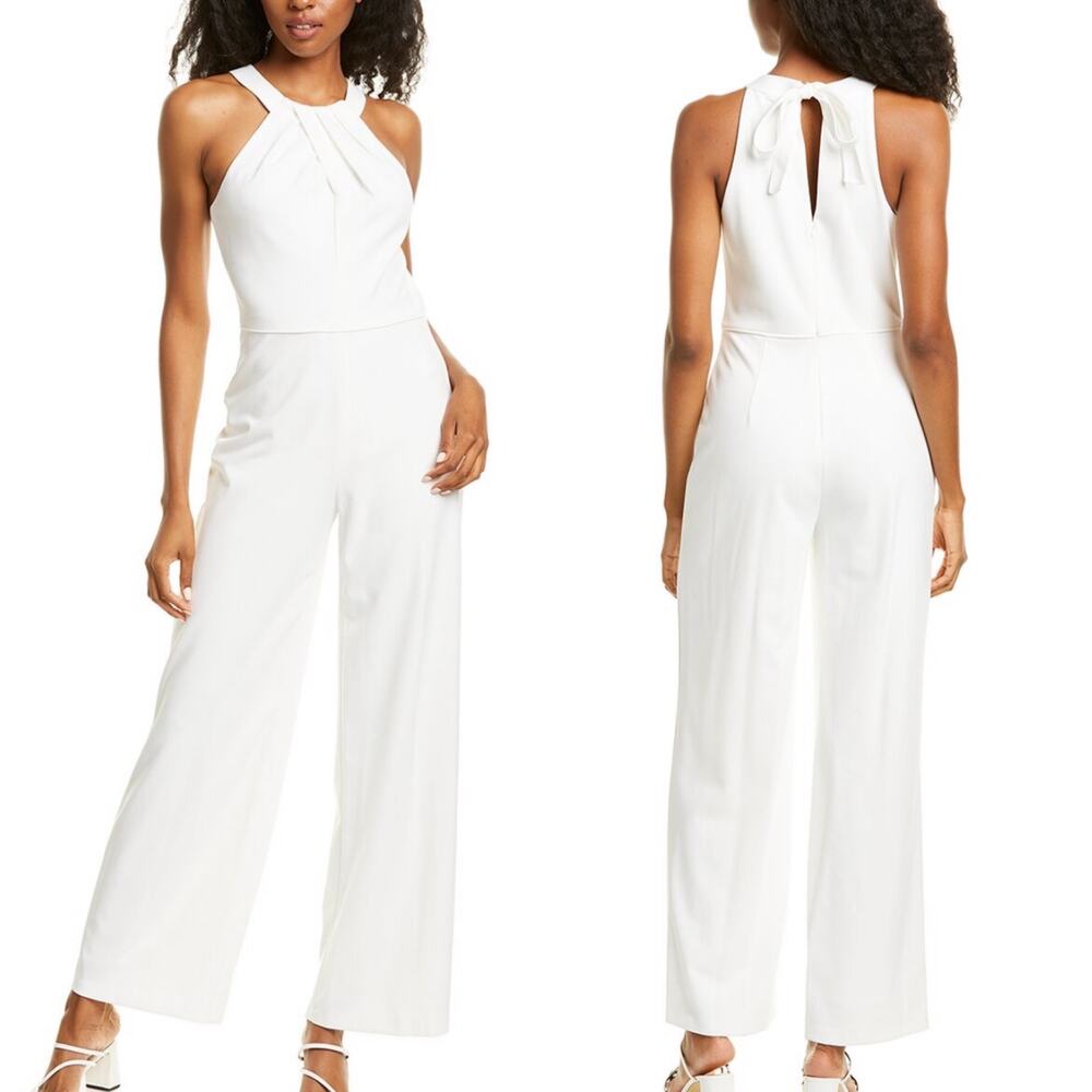Adrianna Papell Draped Sleeveless Wide Leg Jumpsuit In Ivory Size 8 New